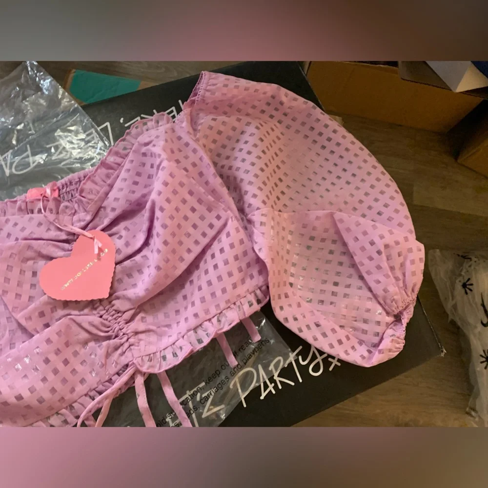 NWT Dolls Kills x Sugar Thrillz Made U Blush Gingham Crop Top Size Small - Picture 9 of 13